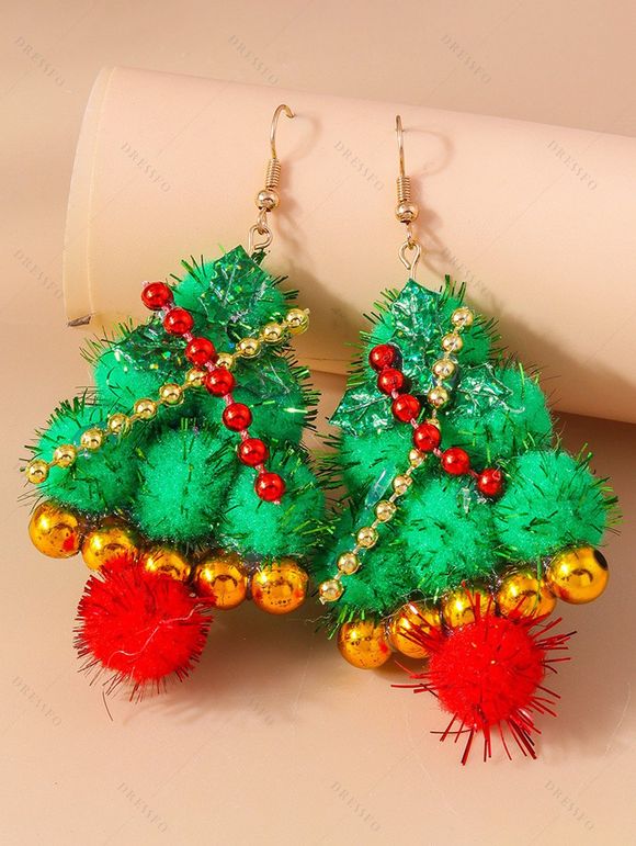 Boucles D'Oreilles Pendantes Au Crochet Perle Design Sapin de Noël - Vert profond 1 PAIR