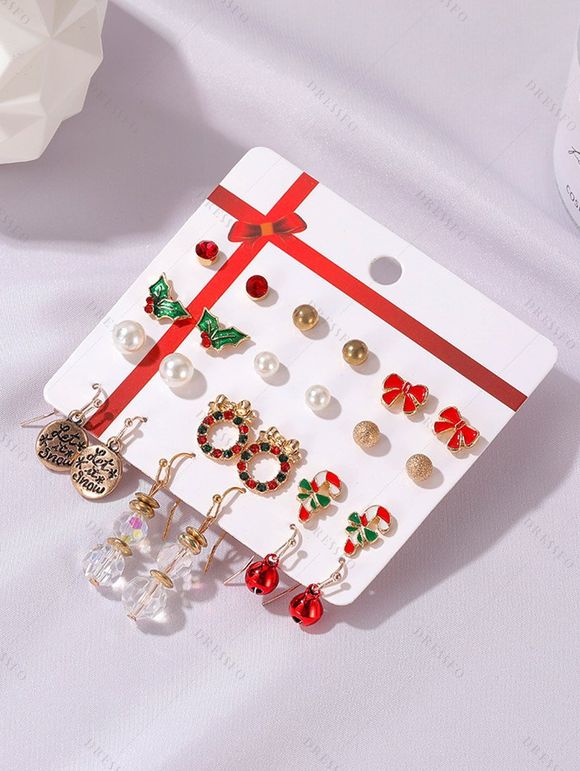 Ensemble de Boucles D'Oreilles Pendantes en Forme D'Eléments de Noël 12 Paires - multicolor 