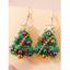 Boucles D'Oreilles Pendantes Crochets Motif Sapin de Noël Perles et Etoiles - Vert profond 1 PAIR
