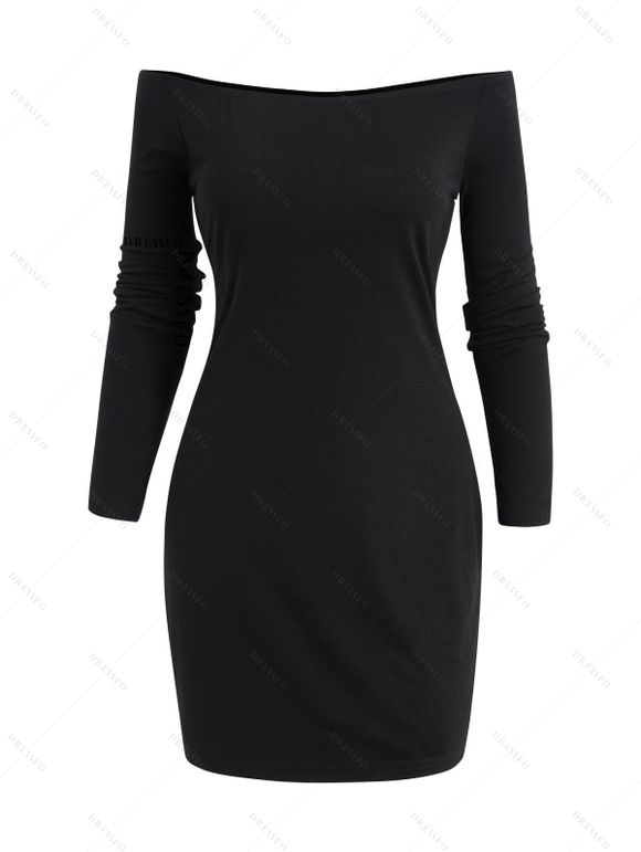 Robe Mi-longue à Soleil et Lune en Blocs de Couleurs à Epaule Dénudée à Manches Longues à Lacets - Vert profond M | US 6