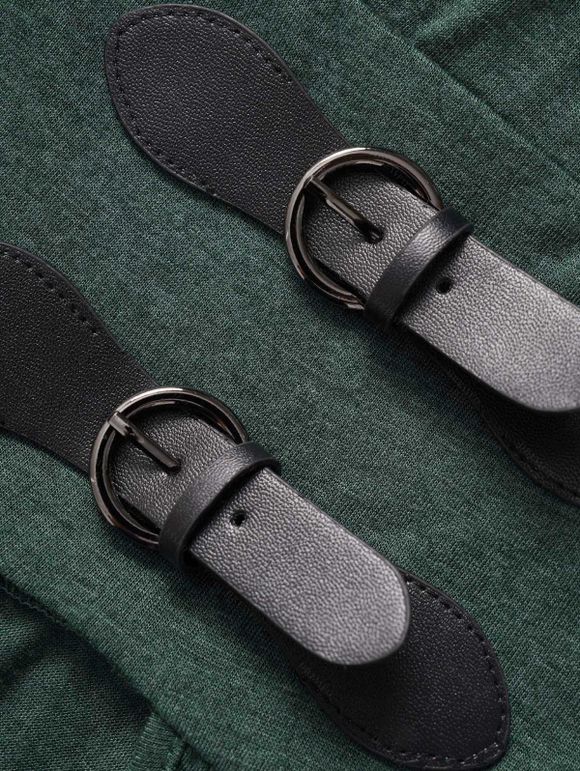 Robe Mi-longue à Soleil et Lune en Blocs de Couleurs à Epaule Dénudée à Manches Longues à Lacets - Vert profond M | US 6