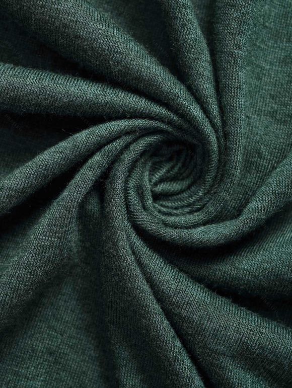 Robe Mi-longue à Soleil et Lune en Blocs de Couleurs à Epaule Dénudée à Manches Longues à Lacets - Vert profond M | US 6