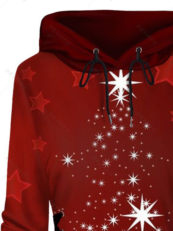 Mini-Robe à Capuche avec Lacets et à Imprimé Etoiles et Papillons de Noël - Rouge M | US 6