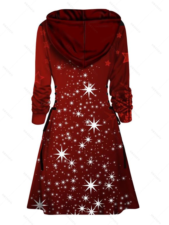 Mini-Robe à Capuche avec Lacets et à Imprimé Etoiles et Papillons de Noël - Rouge M | US 6