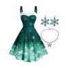 Robe Adorable Boucles D'Oreilles Pendantes en Fausse Fourrure Motif Flocons de Neige et Perles - Vert profond M | US 6