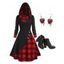 Robe à Capuche Mi-Longue Zippée Superposée à Carreaux à Talon Epais - Rouge M | US 6