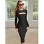 Robe Moulante Mi-longue en Couleur Unie à Manches Longues - Noir L | US 8