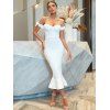Robe Sirène Moulante à Épaules Dénudées à Manches Longues avec Noeud Papillon - Blanc L | US 8