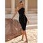 Robe de Soirée Moulante en Couleur Unie à Fente Latérale à Col Oblique - Noir L | US 8