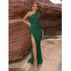 Robe de Soirée Moulante Asymétrique à Fente Élevée en Couleur Unie - Vert profond L | US 8