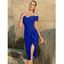 Robe de Soirée Moulante Zippée Au Dos à Epaule Dénudée en Couleur Unie Ourlet à Volants - Bleu M | US 6
