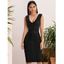 Robe Courte Moulante Florale à Col en V à Fente Élevée - Noir L | US 8