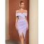 Robe Moulante Mi-Longue Superposée à Epaule Dénudée en Couleur Unie à Volants - Violet clair L | US 8