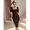 Robe Mi-Longue Moulante Fendue Au Dos en Couleur Unie à Manches Courtes - Noir L | US 8