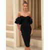 Robe Moulante Superposée à Epaule Dénudée Manches à Volants en Couleur Unie - Noir L | US 8