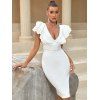 Robe de Soirée Moulante Ceinturée à Col Plongeant à Fente Derrière - Blanc L | US 8