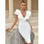 Robe de Soirée Moulante Ceinturée à Col Plongeant à Fente Derrière - Blanc L | US 8