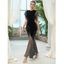 Maxi Robe Moulante de Soirée Sirène en Maille Transparente en Velours à Manches Evasées - Noir L | US 8