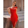 Robe de Soirée Moulante Zippée Fendue en Couleur Unie à Col Oblique - Rouge L | US 8