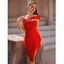Robe de Soirée Moulante Zippée Fendue en Couleur Unie à Col Oblique - Rouge L | US 8