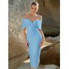 Robe de Bal Mi-longue Volantée à Épaules Dénudées à Fente Derrière - Bleu clair L | US 8