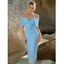 Robe de Bal Mi-longue Volantée à Épaules Dénudées à Fente Derrière - Bleu clair L | US 8