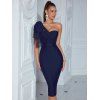 Robe de Soirée Moulante Nouée Fendue en Arrière à Une Epaule - Bleu de Minuit L | US 8