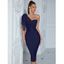 Robe de Soirée Moulante Nouée Fendue en Arrière à Une Epaule - Bleu de Minuit L | US 8