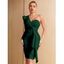 Mini Robe de Soirée Moulante Asymétrique à Une Epaule Ourlet à Volants - Vert profond S | US 4