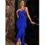 Robe de Soirée Moulante à Bretelles Spaghetti à Volant - Bleu L | US 8