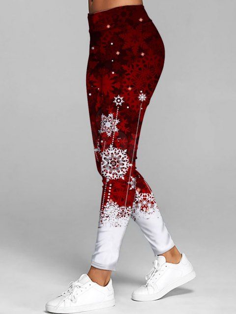 Christmas Snowflake Print Leggings Elastic Waist Long Casual Leggings