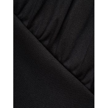 Colorblock Panel Overlap High Low Midi Dress Mock Button Surplice Plunge Long Sleeve Dress