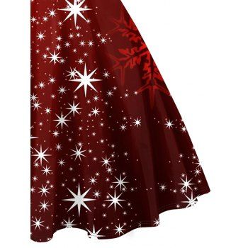 Christmas Star Snowflake Print Mini Dress Faux Fur Panel Ruched Sweetheart Neck Dress