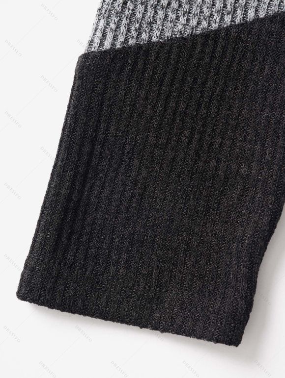 Haut Tricoté Rayure Contrastée Panneau en Blocs de Couleurs Contrasté à Col Oblique - Noir S | US 4