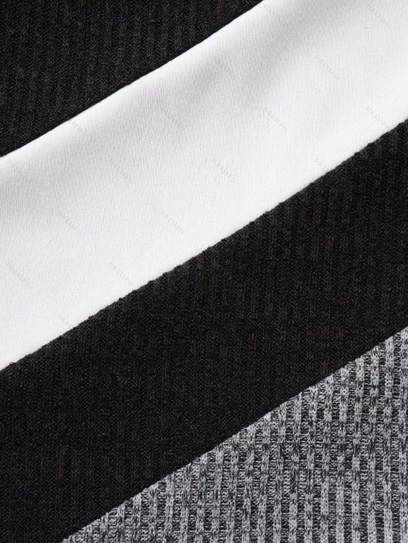 Haut Tricoté Rayure Contrastée Panneau en Blocs de Couleurs Contrasté à Col Oblique - Noir S | US 4