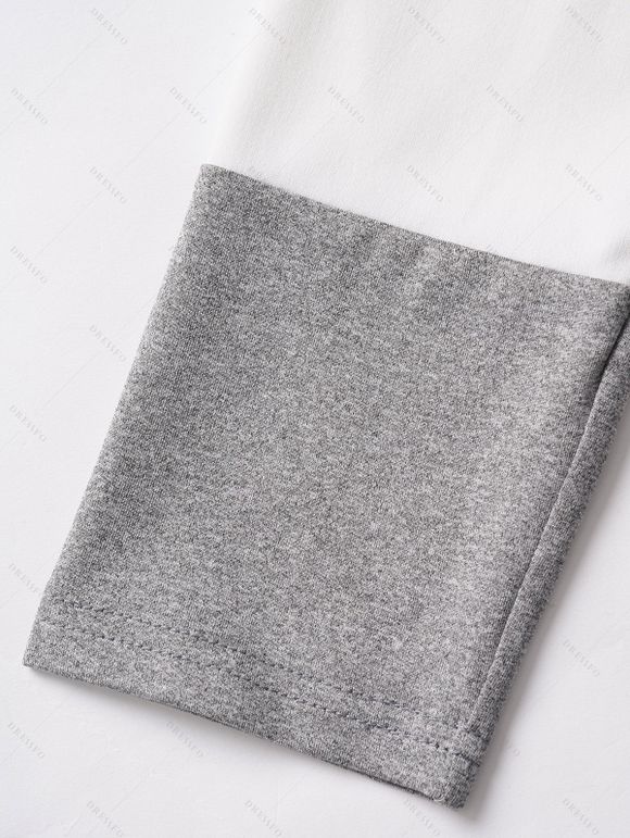 Robe Mi-Longue Superposée Boutonnée Plongeante Panneau en Blocs de Couleurs à Manches Longues - Noir S | US 4