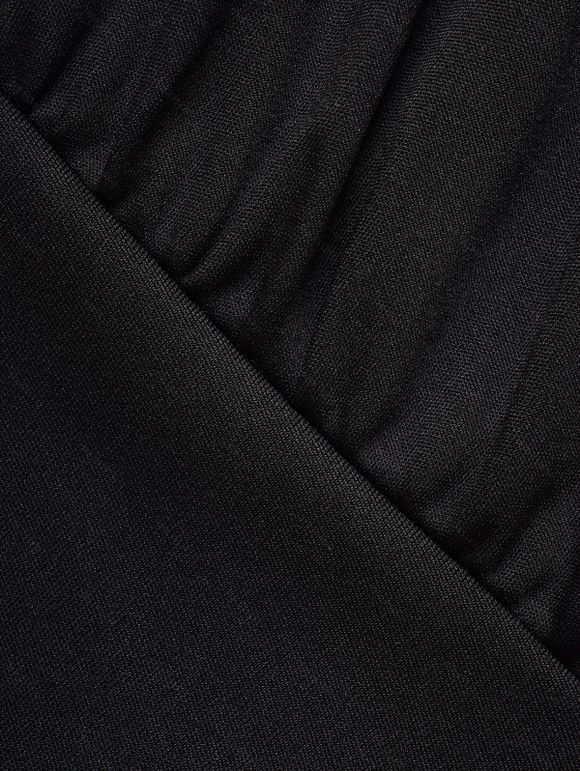 Robe Mi-Longue Superposée Boutonnée Plongeante Panneau en Blocs de Couleurs à Manches Longues - Noir S | US 4