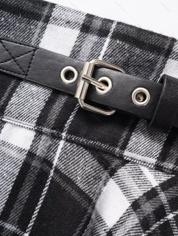 Jupe Mouchoir Mi-Longue Zippée Asymétrique à Bretelle Bouclée à Carreaux - Noir XXL | US 14