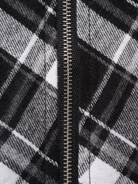 Jupe Mouchoir Mi-Longue Zippée Asymétrique à Bretelle Bouclée à Carreaux - Noir XXL | US 14