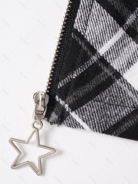 Jupe Mouchoir Mi-Longue Zippée Asymétrique à Bretelle Bouclée à Carreaux - Noir XXL | US 14