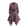 Robe Chemise Mi-Longue Asymétrique Ceinturée à Carreaux Imprimé à Manches Longues - Rouge M | US 6