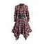 Robe Chemise Mi-Longue Asymétrique Ceinturée à Carreaux Imprimé à Manches Longues - Rouge M | US 6