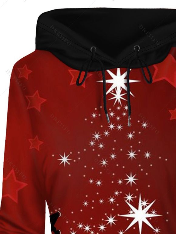 Mini Robe à Capuche Ligne A 3D Etoile de Noël Imprimée à Lacets - Rouge XXL | US 12