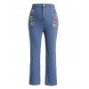 Pantalon Denim Long à Broderie Florale à Fermeture Éclair Grande Taille - Bleu 2XL | US 14