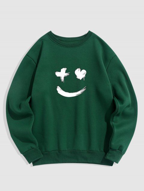 Men's Fleece Lining Crew Neck Smile Print Casual Sweatshirt