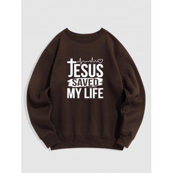 

Men's Fleece Lining Sweatshirt Crew Neck Letter Print Sweatshirt, Deep coffee