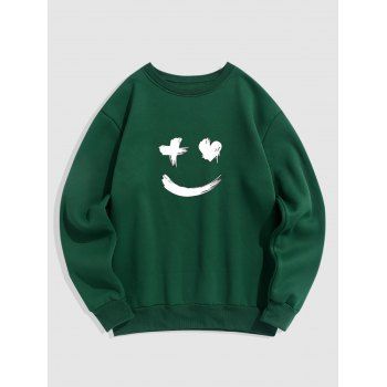

Men' Fleece Lining Crew Neck Smile Print Casual Sweatshirt, Deep green