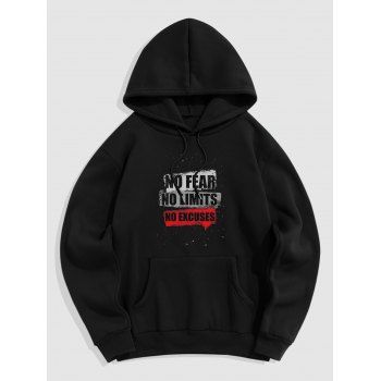 

Men's Slogan Print Fleece Lining Hoodie Kangaroo Pocket Drawstring Casual Hoodie, Black