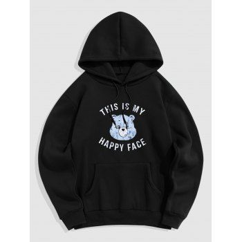 

Men's Fleece Lining Hoodie Cute Slogan Bear Graphic Print Kangaroo Pocket Casual Hoodie, Black