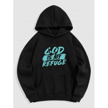 

Men' Fleece Lining Hoodie Contrast Slogan Print Kangaroo Pocket Drawstring Casual Hoodie, Black